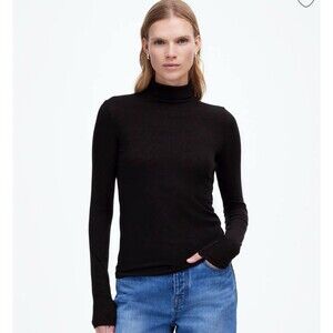 Madewell Long Sleeve Top Turtleneck M Black Tencel Wool Gauzy Minimalist Goth